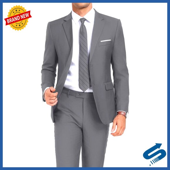 Slim Fit Two Piece Suit Set with Tie for Wedding Business Prom
